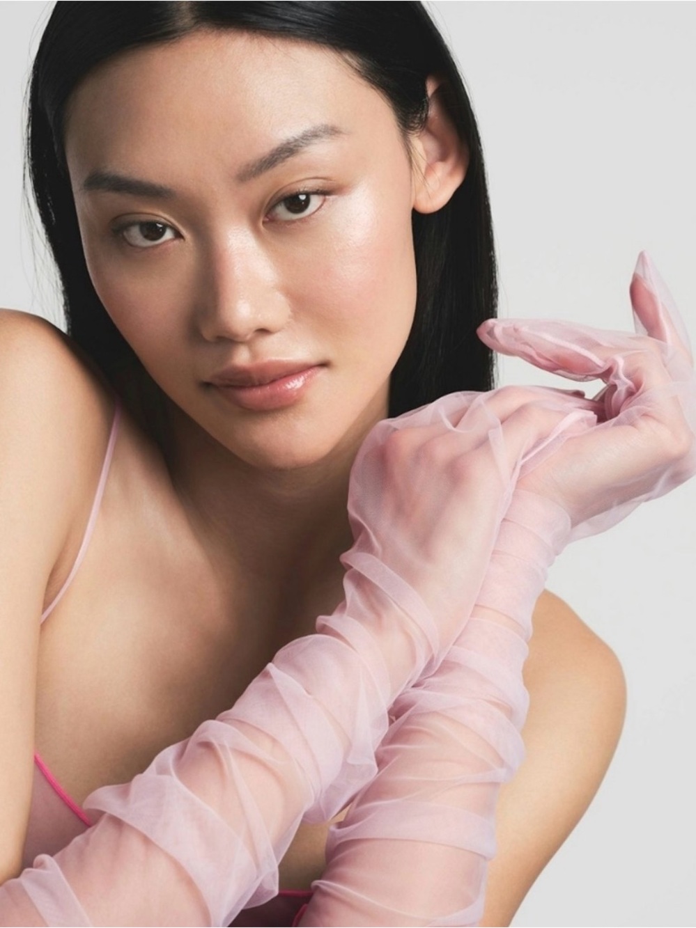 NWT SKIMS TULLE GLOVES IN CHERRY BLOSSOM CONTRAST